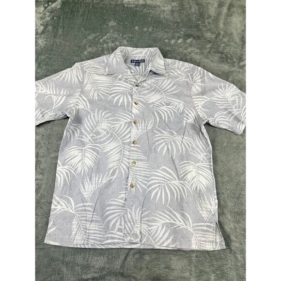 Men’s West Marine XL Gray Hawaiian Palm-Print Short-Sleeve Shirt – Excellent - Picture 1 of 10